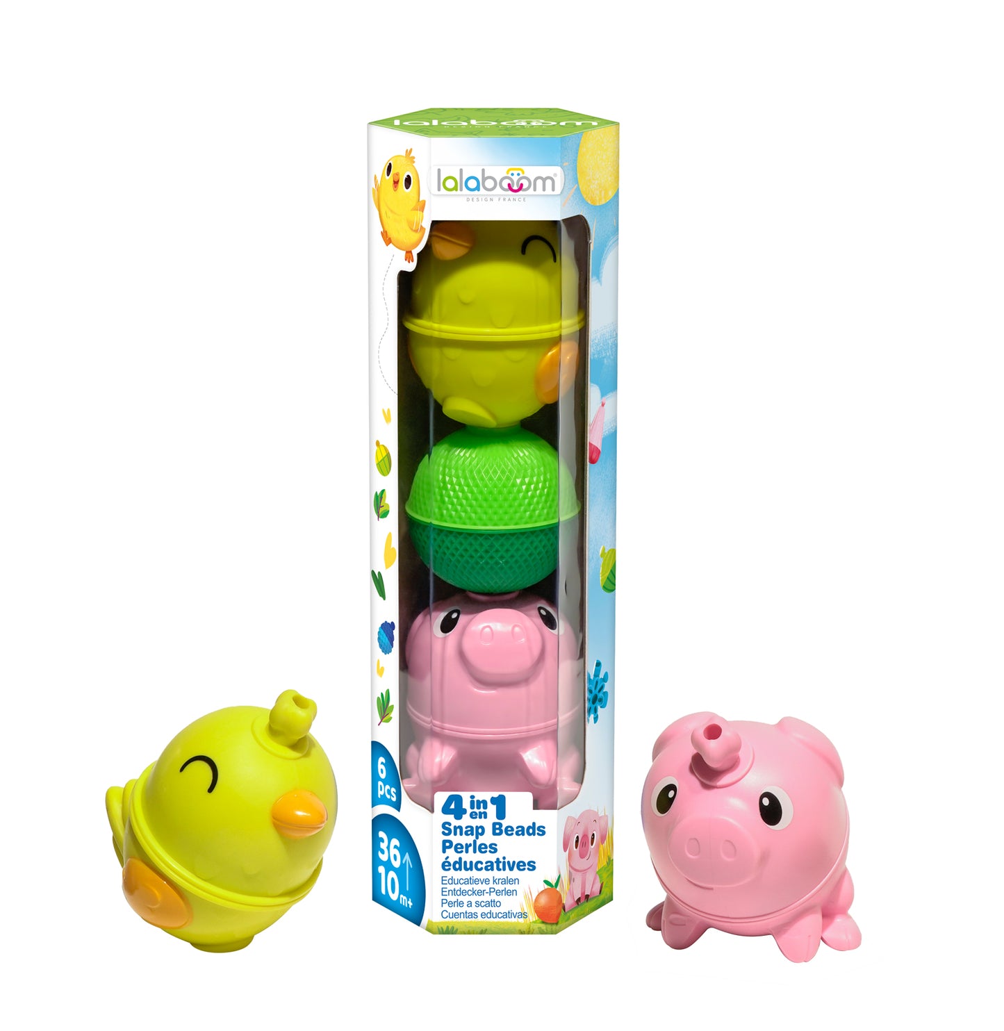 Set dieren bij en paarse vogel/schaap en varken