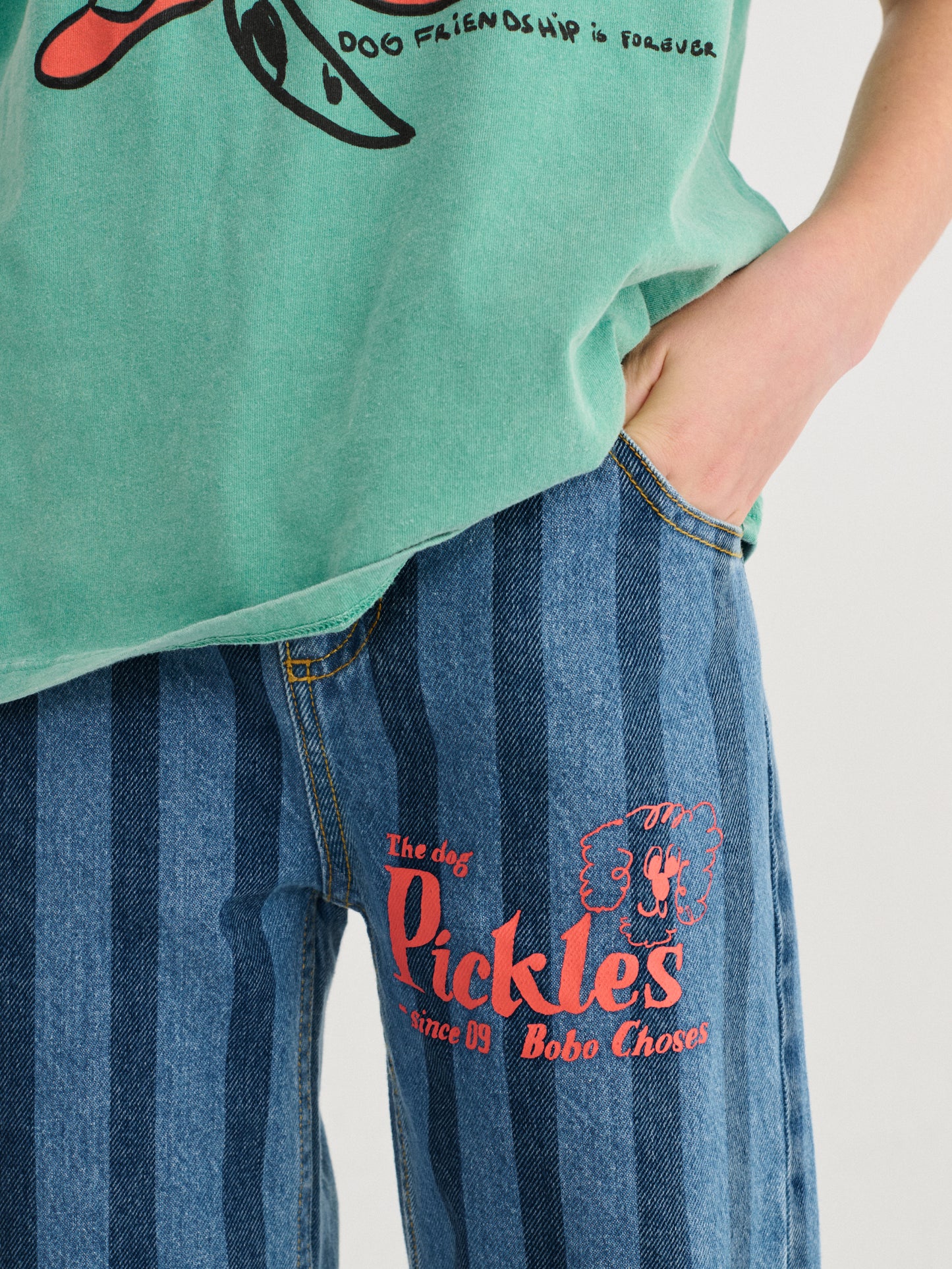 Pickles the dog striped denim pants