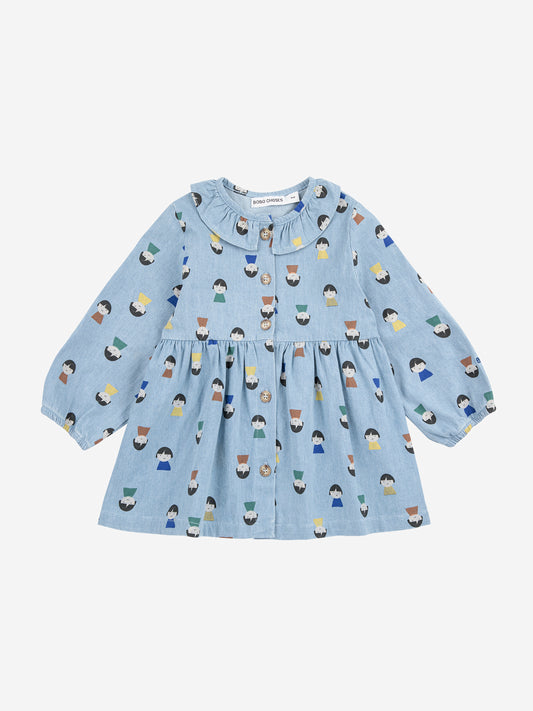 Game Pawns all over light denim dress