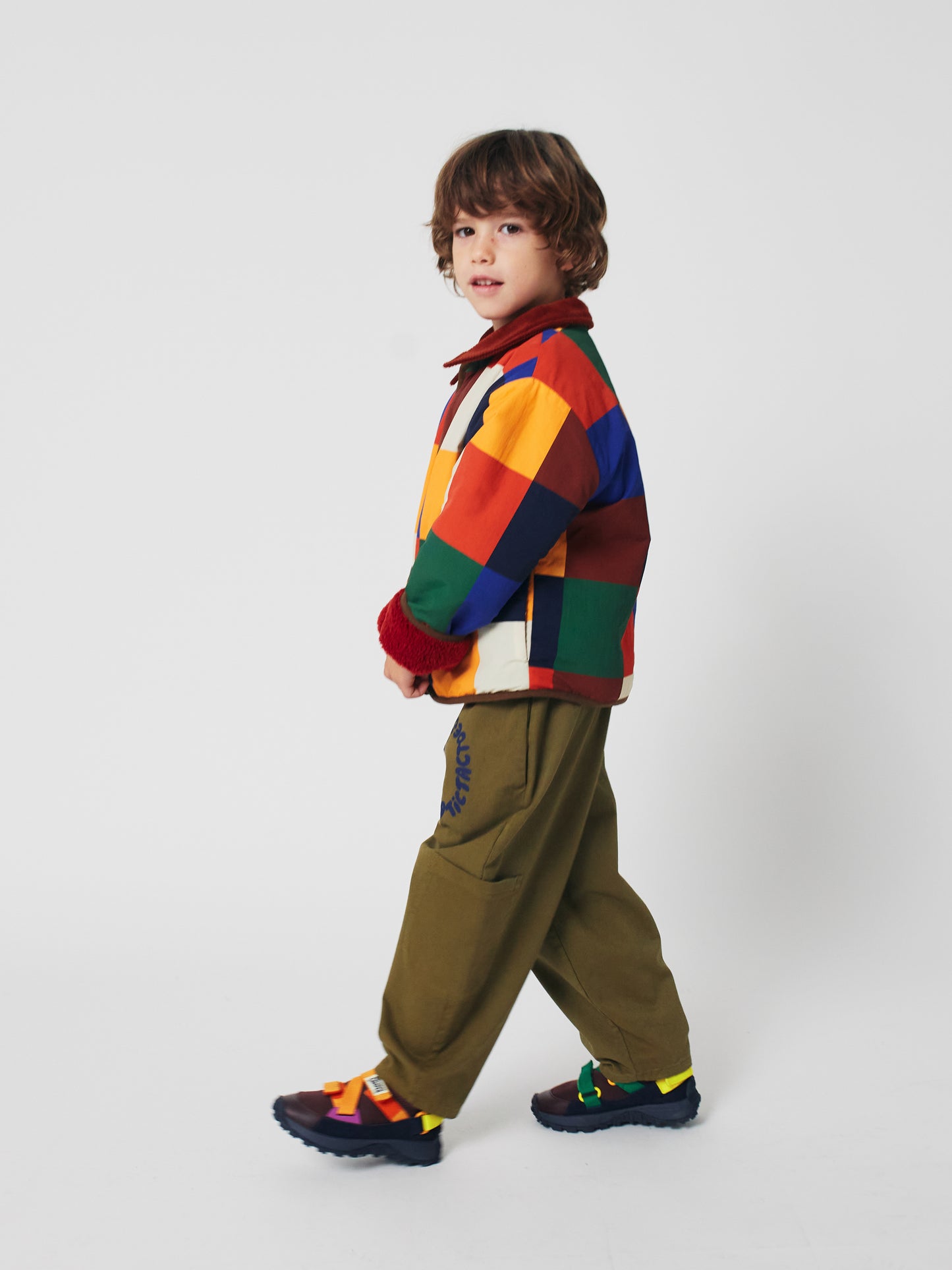 Multicolor tiles reversible sheepskin jacket