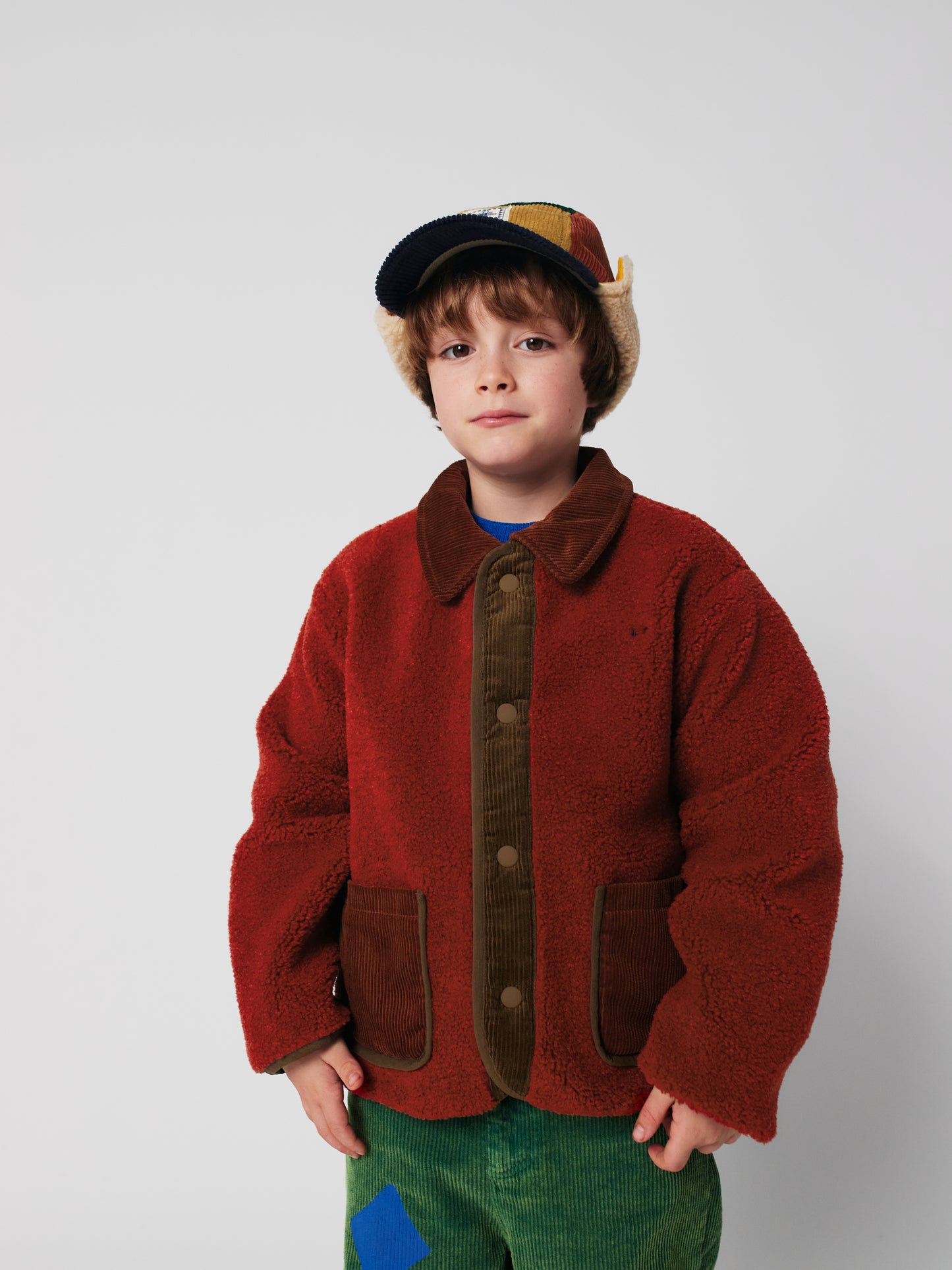 Multicolor tiles reversible sheepskin jacket