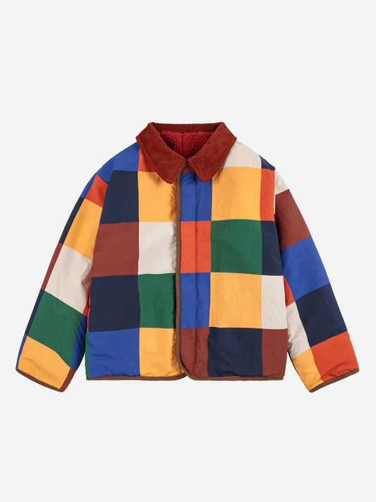 Multicolor tiles reversible sheepskin jacket