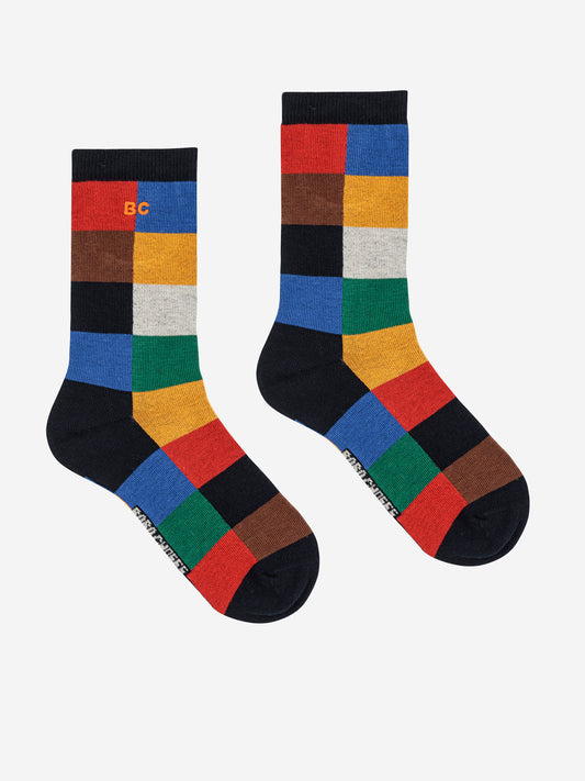 Multicolor tiles long socks