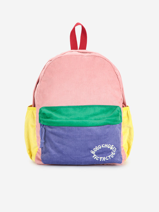 Tic Tac Toe color block corduroy school bag