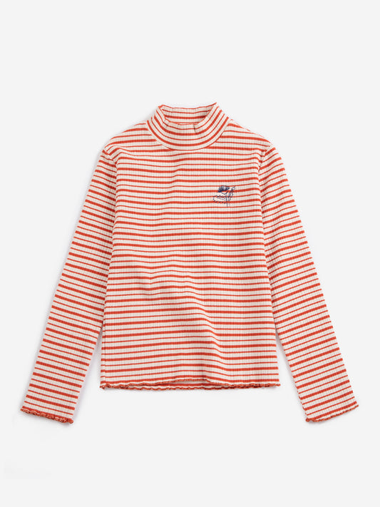 Energy flower stripes turtle neck t-shirt