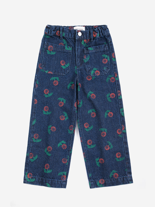 Stamp bloom all over denim pants