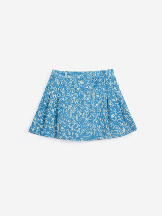 Sketchy flowers all over corduroy skirt