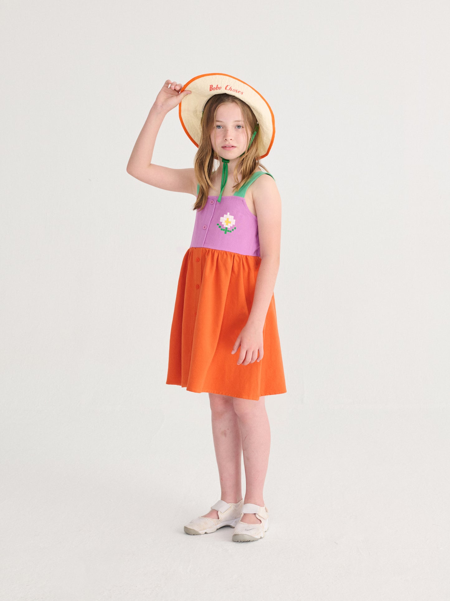 Pixel daisy color block woven dress