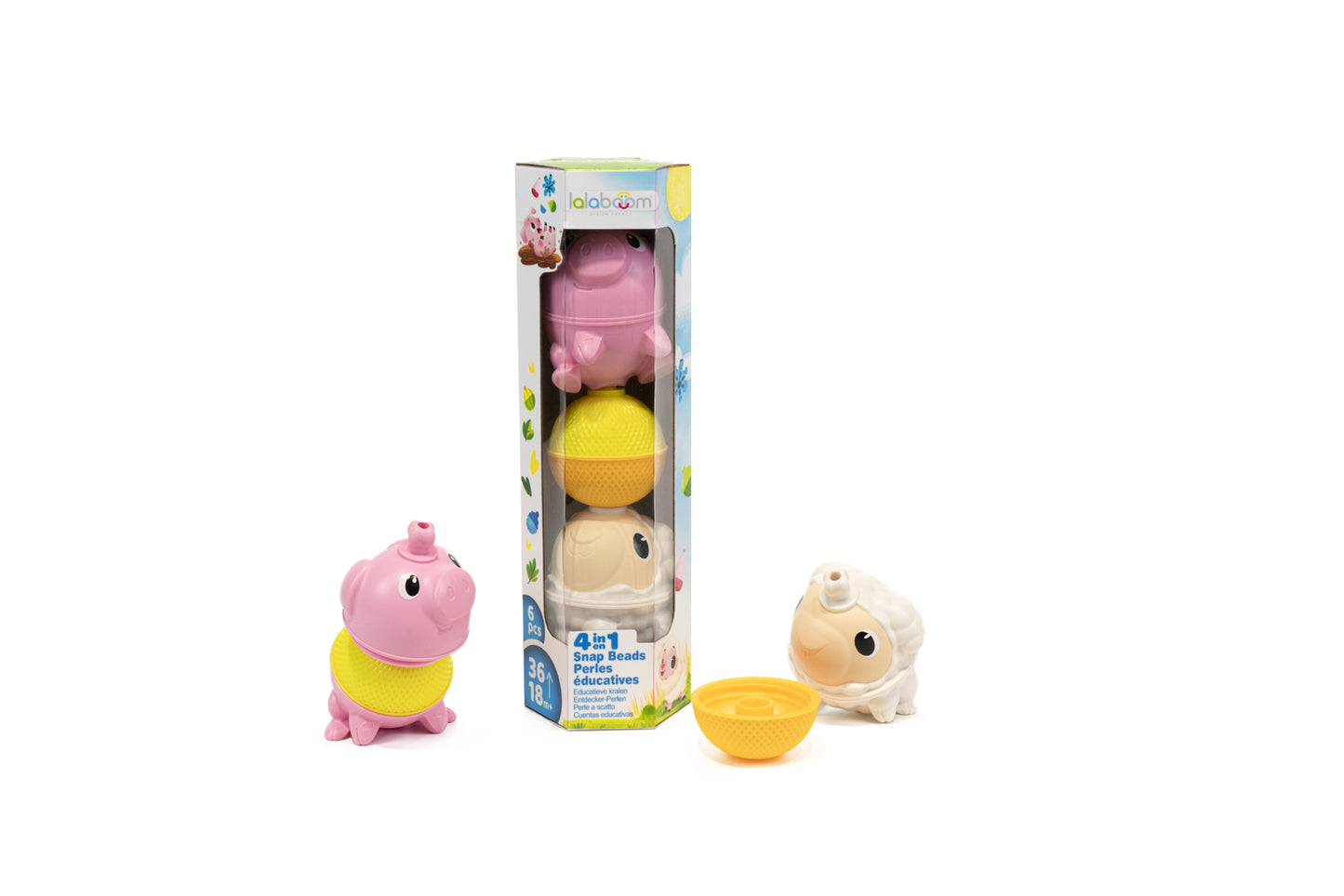 Set dieren bij en paarse vogel/schaap en varken